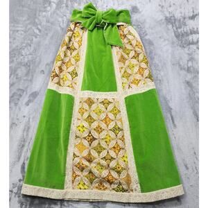 Vintage‎ 70s Chessa Davis Skirt Women S Green Quilted Patchwork Velvet Lace Maxi